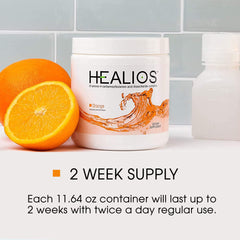 Healios unflavored powder tub for versatile mixing.