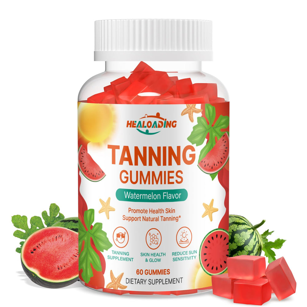 HEALOADING Tanning Gummies bottle on a white background