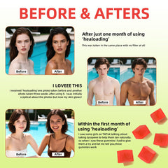 Close-up of HEALOADING tanning gummy with watermelon flavor