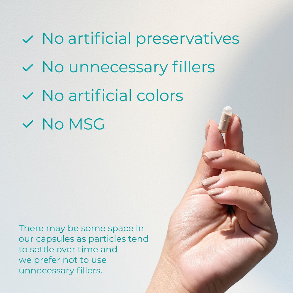 Health & Her Perimenopause label close-up emphasizing vegan and gluten-free features.