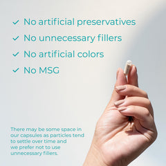 Health & Her Perimenopause label close-up emphasizing vegan and gluten-free features.