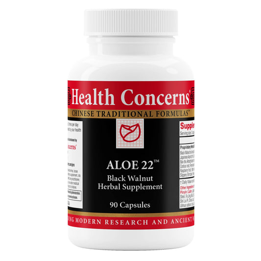Health Concerns Aloe 22 bottle labeled for digestive support