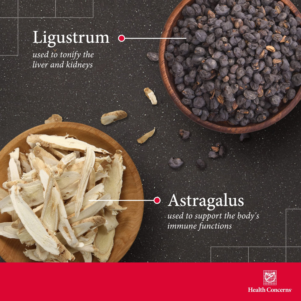 Herbal ingredients including ginseng, dong quai, astragalus, ligustrum, and Fo-Ti