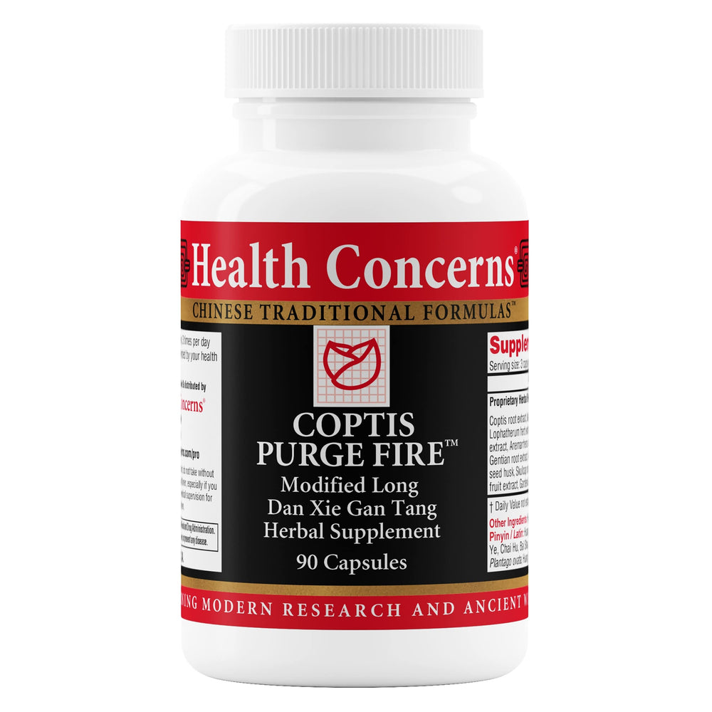 Health Concerns Coptis Purge Fire Formula bottle with capsules