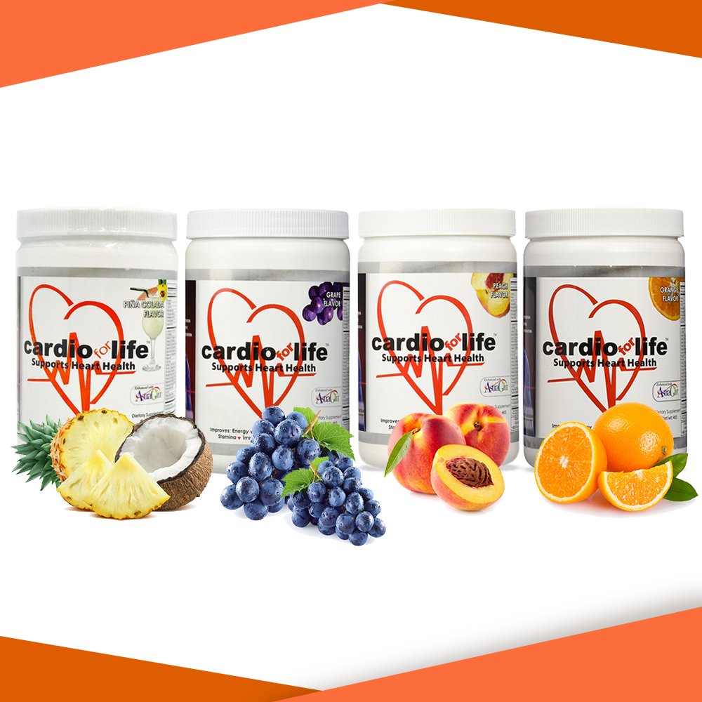 Health Guardian Cardio for Life peach-flavored powder in use.