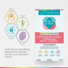 Label showing vitamins B2, B6, B12, C and E on Health & Her