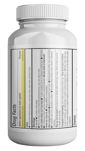HEALTH LFE Allergy Relief caplets bottle beside box for hay fever comfort.