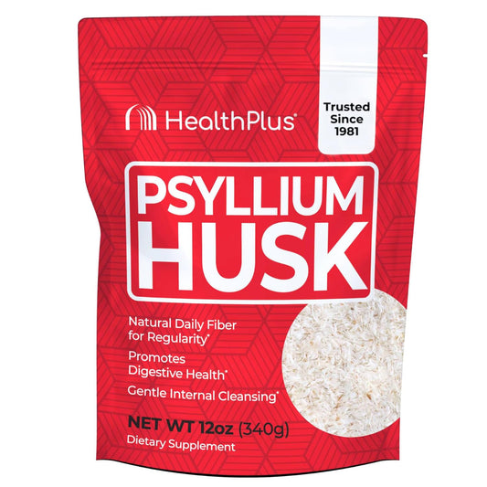 Front view of Health Plus Psyllium Husk 12 oz bottle