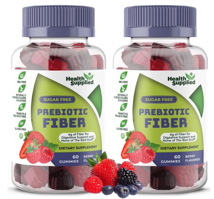 Front view of Health Supplied Mixed Berry Prebiotic Fiber Gummies bottle