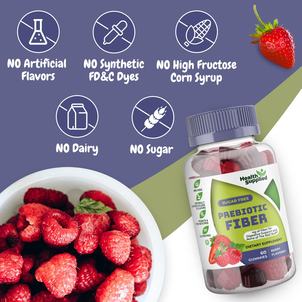 Ingredients list for Health Supplied Mixed Berry Prebiotic Fiber Gummies