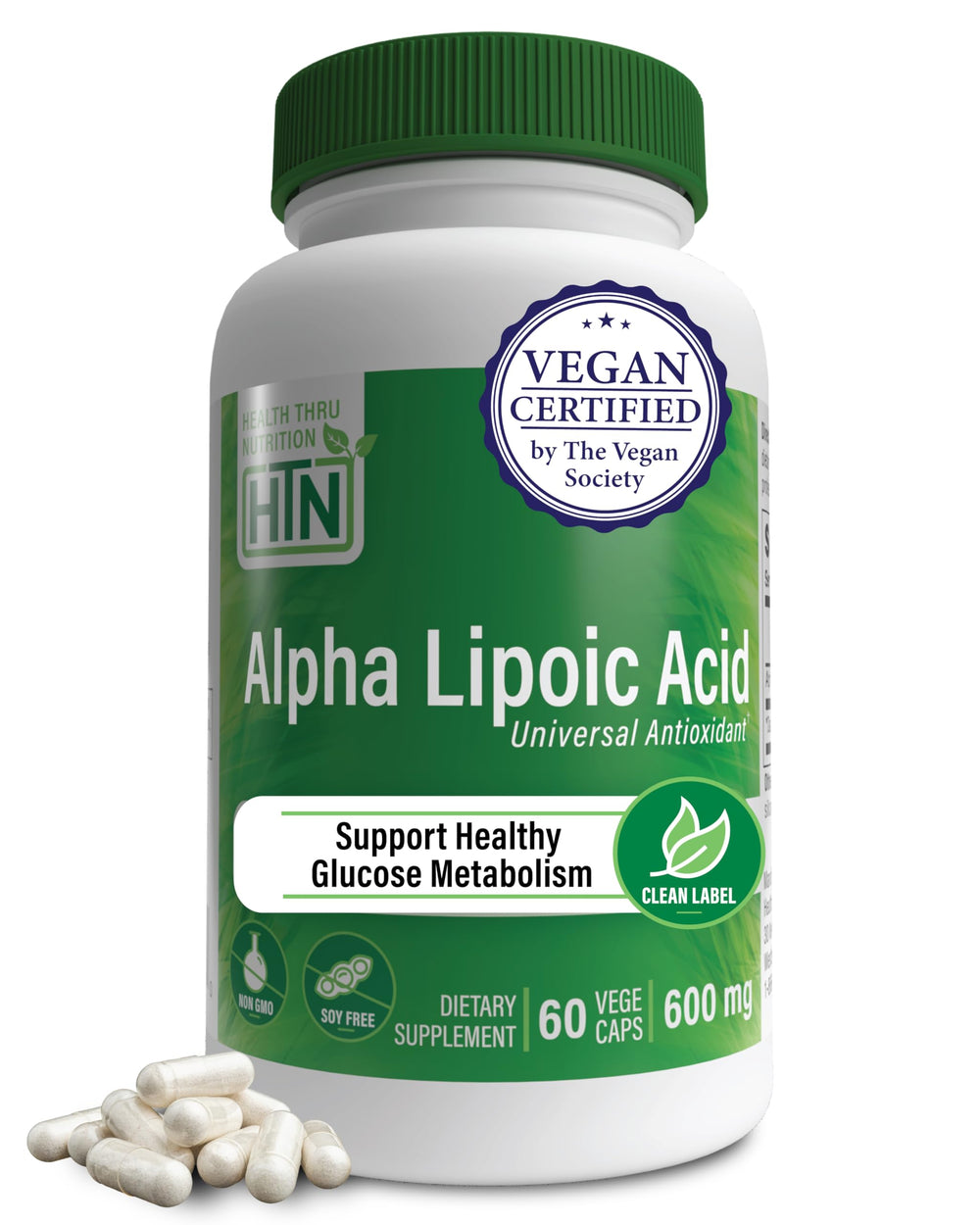 Health Thru Nutrition Alpha Lipoic Acid 600mg 60 Servings bottle label