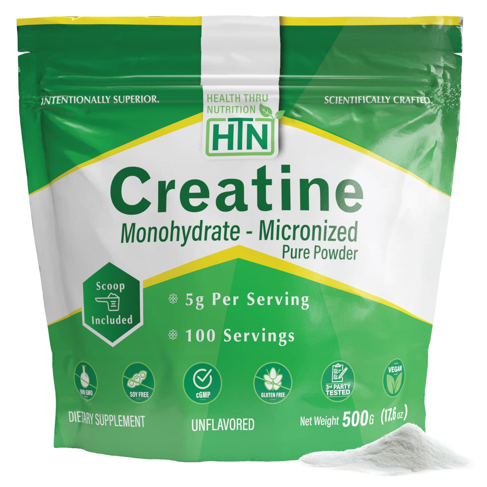Health Thru Nutrition Creatine Monohydrate Micronized 500g tub front view