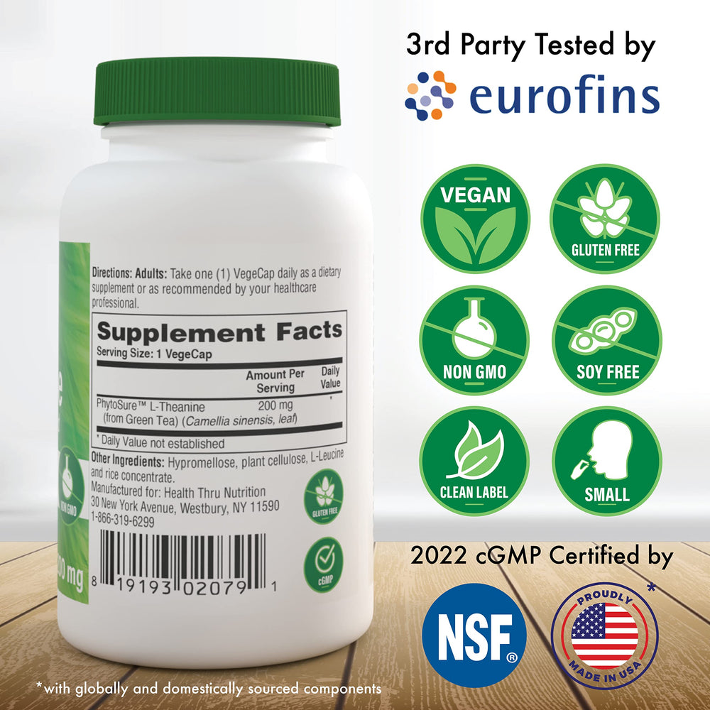 Gluten-free and soy-free packaging for Health Thru Nutrition L-Theanine