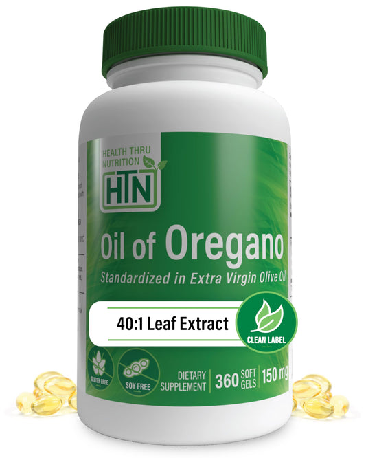 Front view of Health Thru Nutrition Oil of Oregano 360 Mini-Softgels