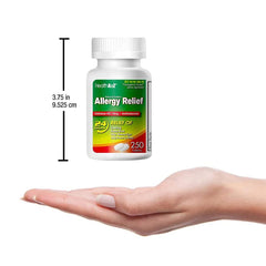 HealthA2Z Allergy Relief bottle with indoor-outdoor lifestyle background showing versatile use