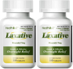 HealthA2Z laxative bottle on nightstand for overnight relief