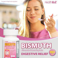 HealthA2Z Bismuth nausea and diarrhea scene with tablets