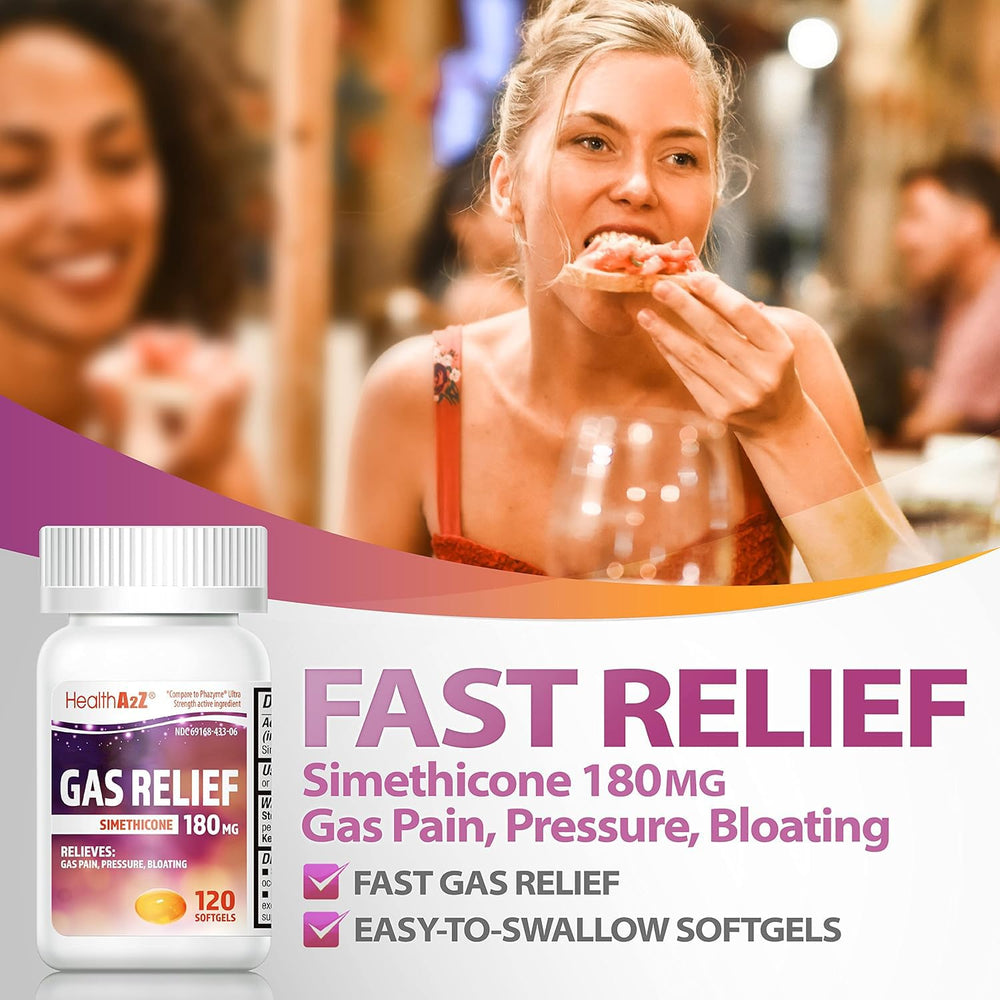 HealthA2Z Gas Relief 120-count package on shelf for easy access