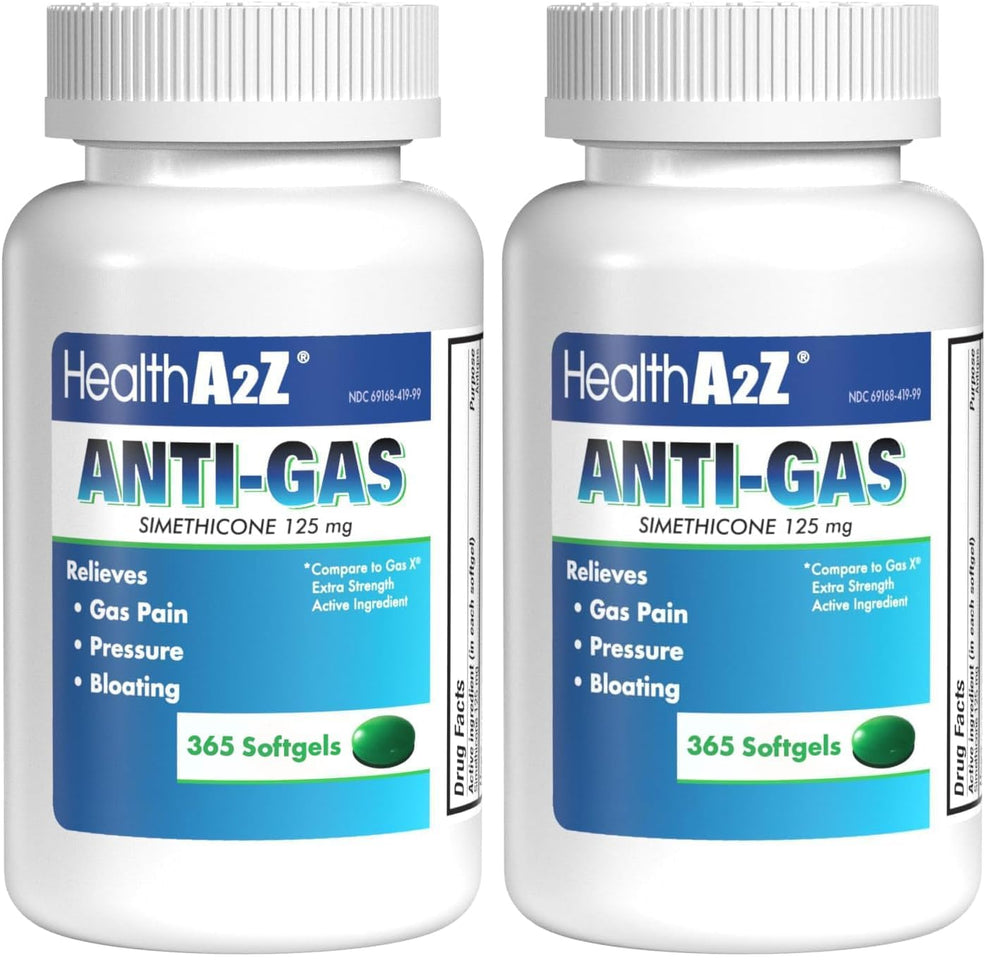 HealthA2Z Gas Relief Softgels bottle front for quick stomach comfort