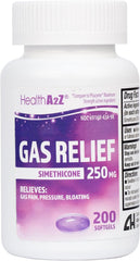 HealthA2Z Gas Relief softgels bottle ready for use, fast relief from gas symptoms.