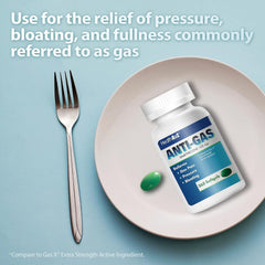 HealthA2Z Gas Relief Softgels closeup of smooth tablets for dosing