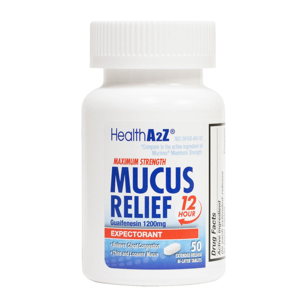 HealthA2Z Mucus Relief bottle with 50 tablets