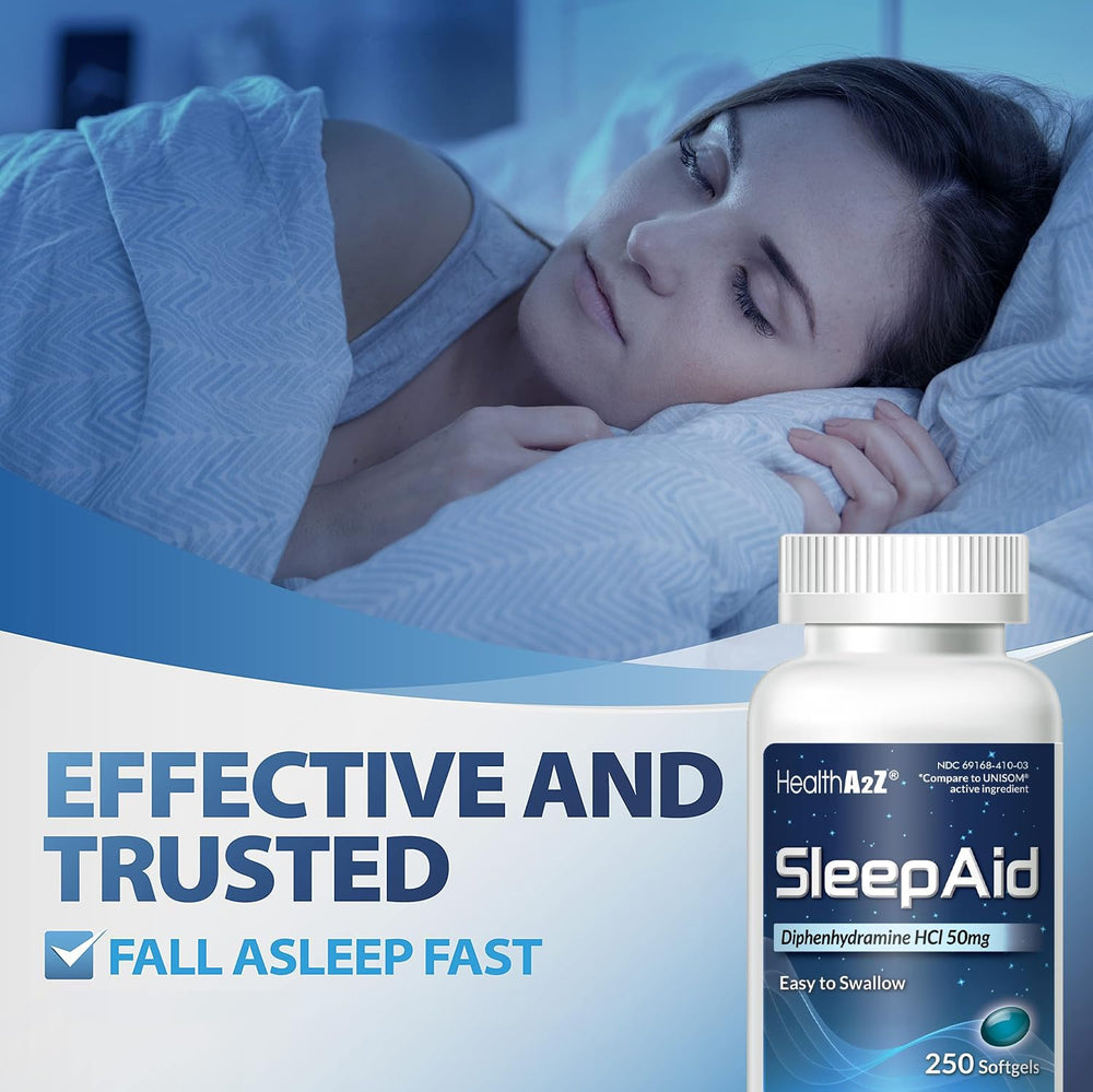 HealthA2Z Sleep Aid packaging front view indicating 250-count bottle