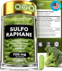 Healthbiotics Sulforaphane supplement packaging with organic broccoli sprouts