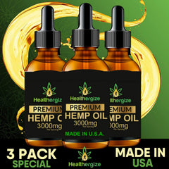 Unrefined hemp oil bottle with natural flavor imagery