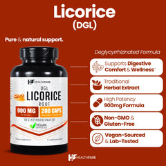 Healthfare Licorice Root Extract 900mg bottle back label with dosage