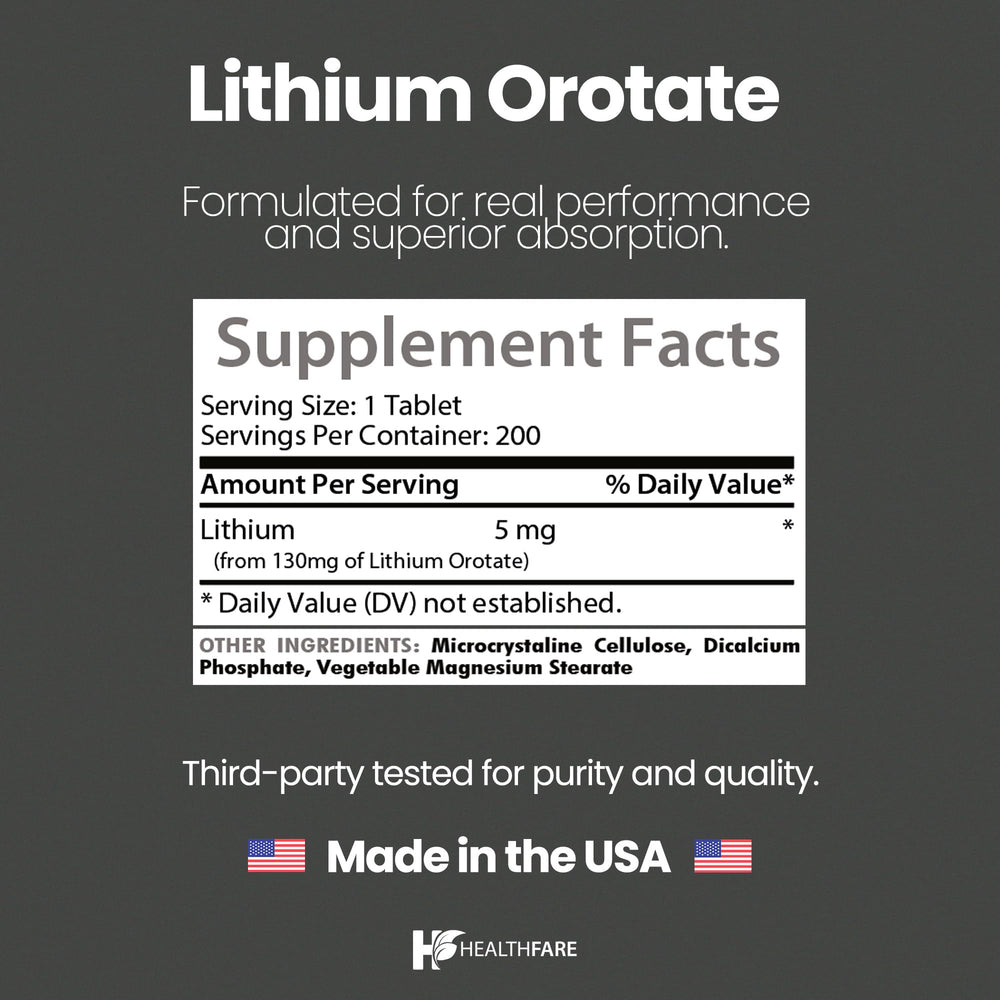 HealthFare Lithium Orotate 130mg bottle label