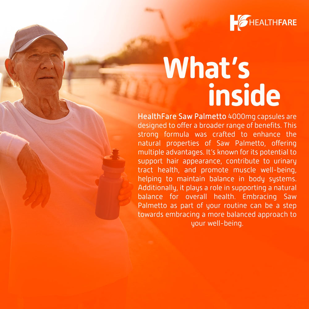 Back label of Healthfare Saw Palmetto Extract Capsules bottle