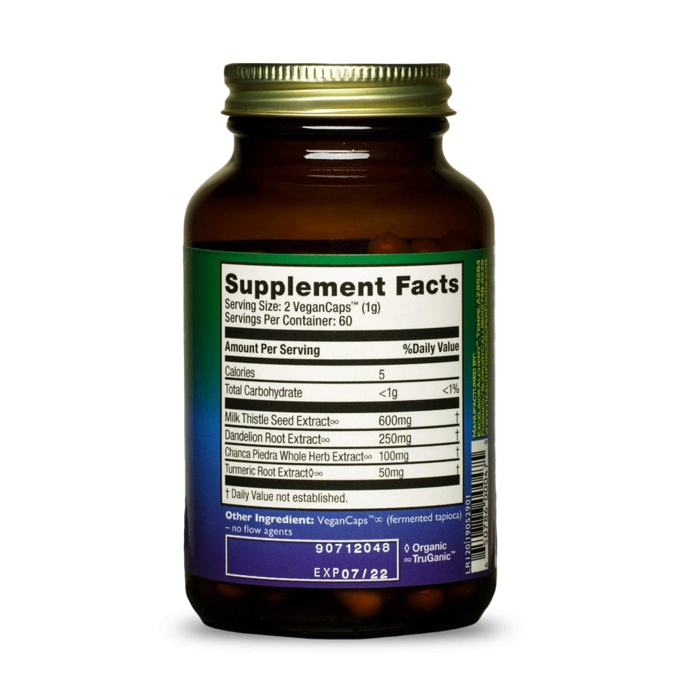 HealthForce Liver Rescue bottle cap close-up showing compact daily capsules