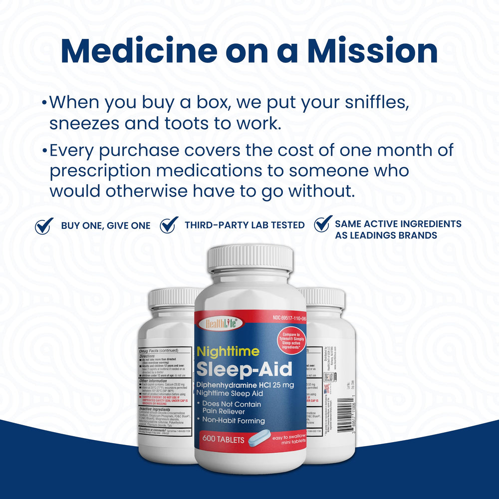 HealthLFE Sleep-Aid with glass of water illustrates easy nightly use.