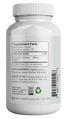 HealthLife NAC 600mg packaging showing non-GMO and gluten-free