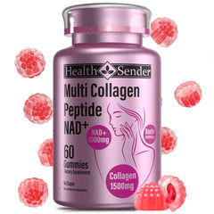 HealthSender Collagen Gummies bottle label highlighting 1500mg collagen peptides