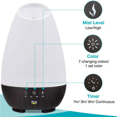 Sleek diffuser design with wood grain accent