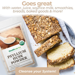 Raw organic psyllium husk powder close-up