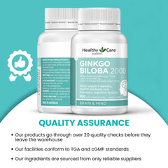 Lifestyle image of Healthy Care Ginkgo Biloba bottle on a shelf