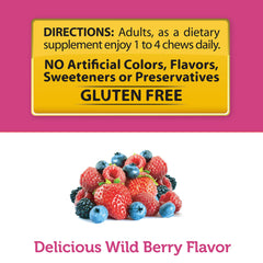 Two wild berry Biotin Soft Chews on white background