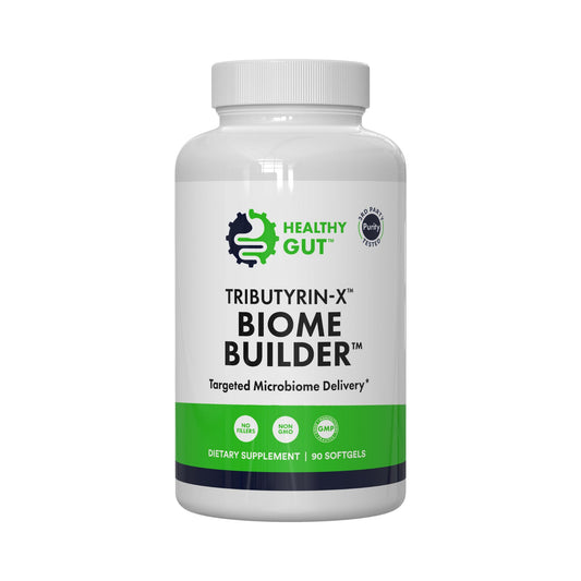 Front label of Healthy Gut Tributyrin-X bottle