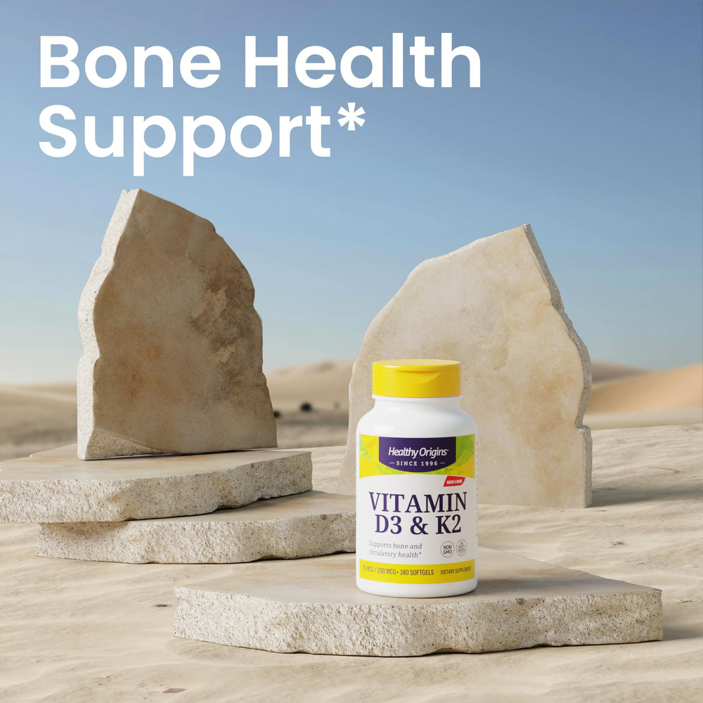 3rd-party testing badge on Healthy Origins vitamin D3 and K2 packaging