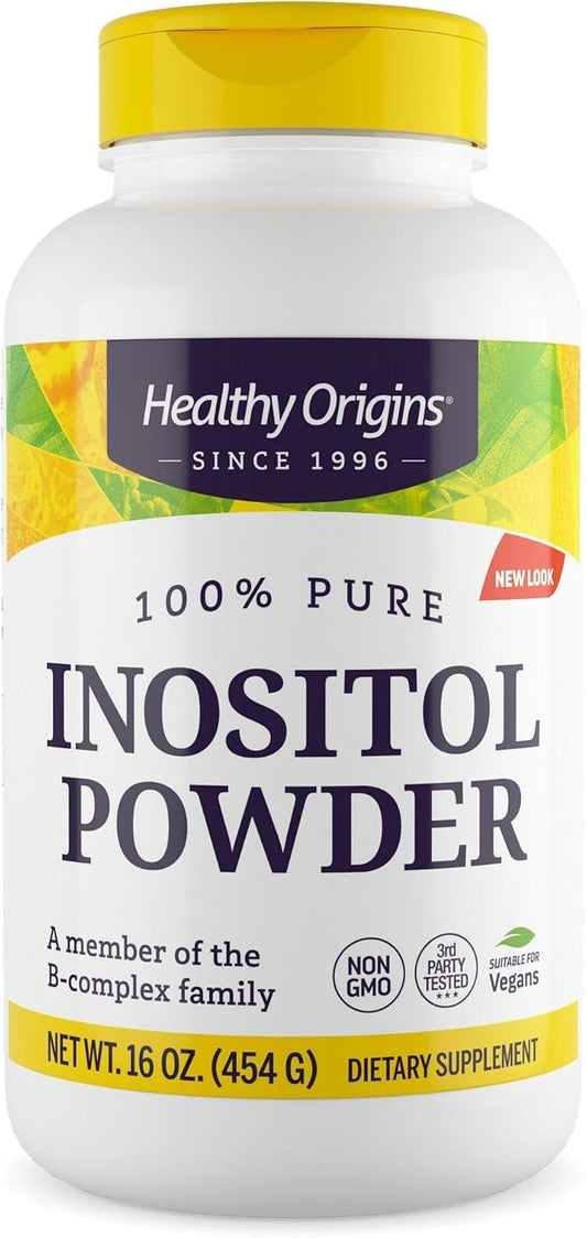 Front view of Healthy Origins Inositol Powder 454 g bottle
