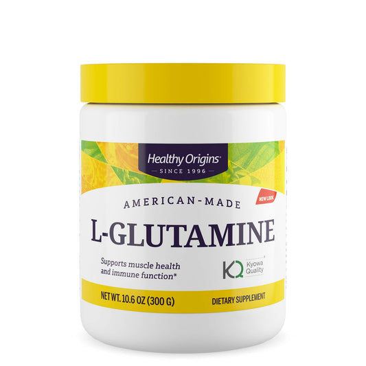 Front view of Healthy Origins L-Glutamine Powder canister