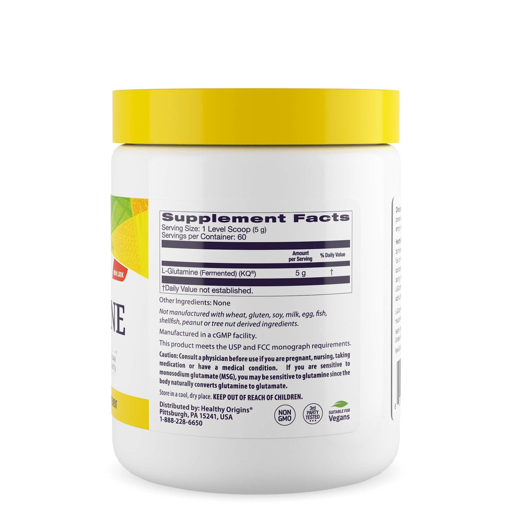 Nutrition facts and ingredients label of Healthy Origins L-Glutamine Powder