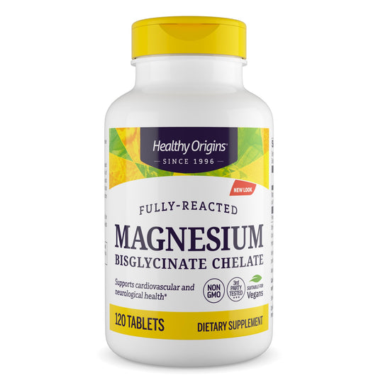 Front view of Healthy Origins Magnesium Bisglycinate Chelate 120 tablets bottle