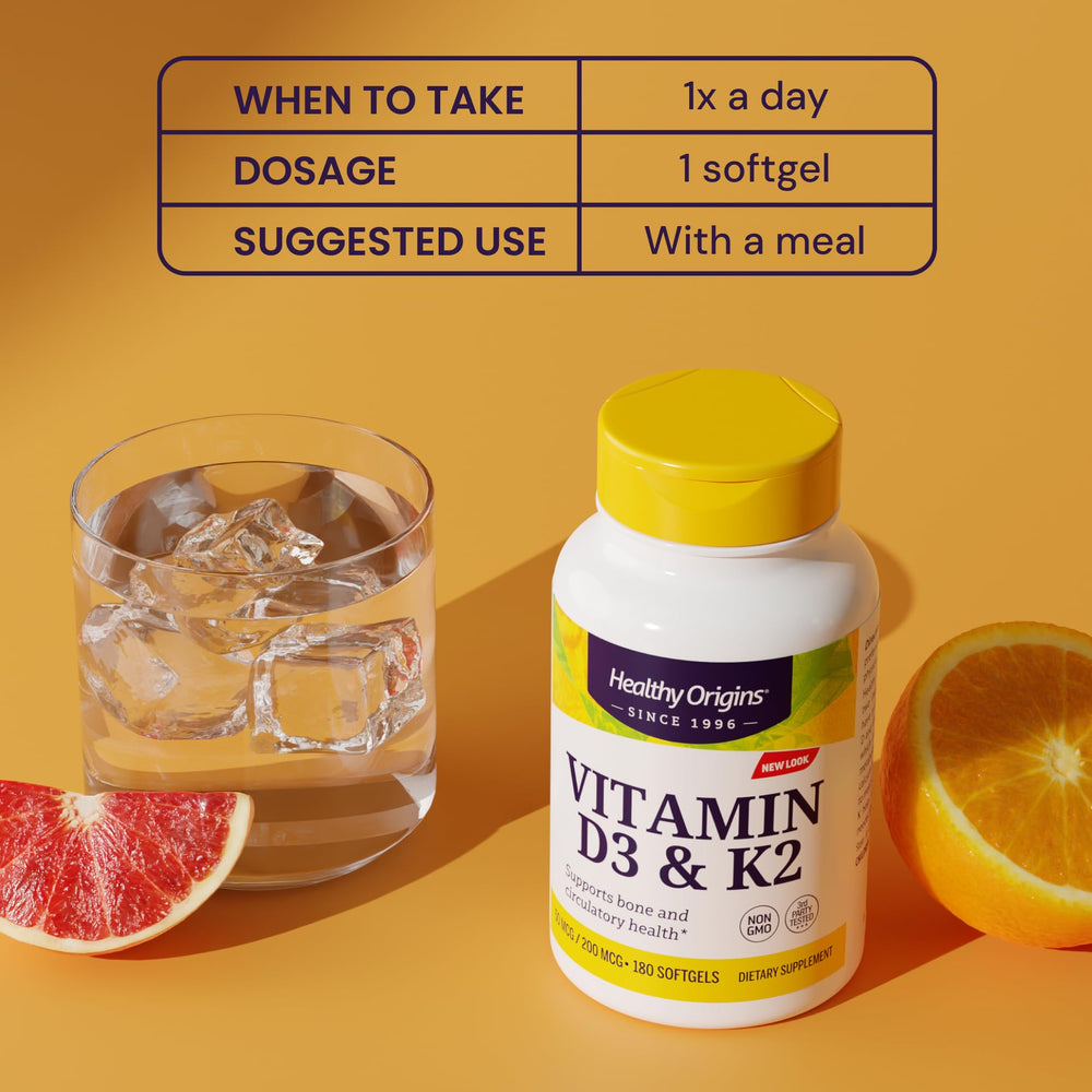 Quality Since 1996 branding on Healthy Origins vitamin D3 and K2 label