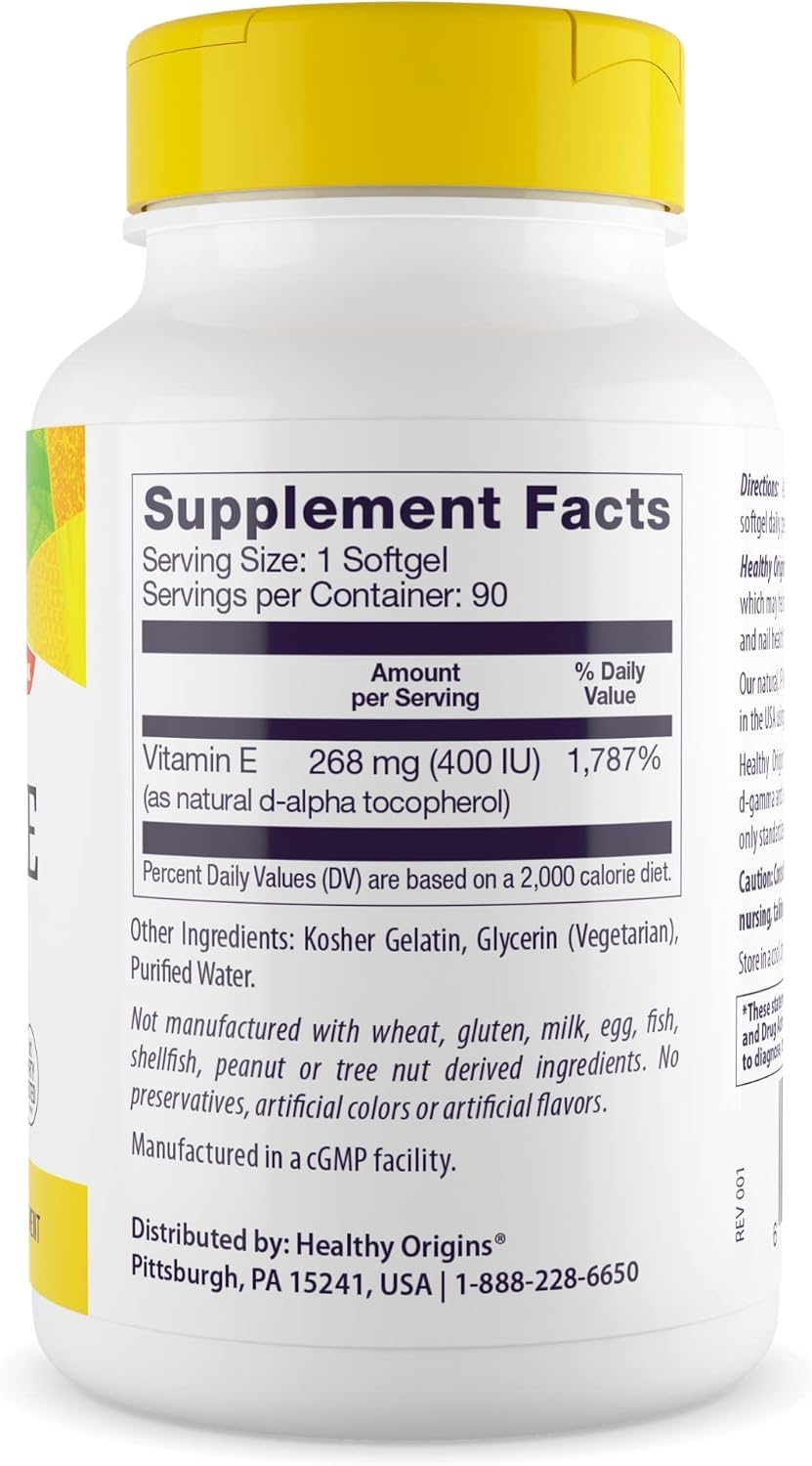 Label showing Natural Vitamin E 400 IU and Non-GMO claim