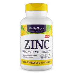 Bottle of Healthy Origins Zinc Bisglycinate Chelate 50 mg, 120 veggie caps