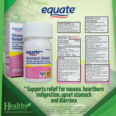 Healthy Surplus stomach relief bottle back label with dosage details.
